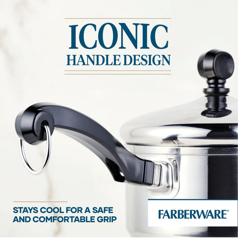 Farberware saucepan simmering on stovetop illustrating even heat distribution and cooking control