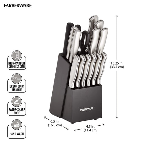 Farberware close-up of high-carbon blade edge showing precision cutting performance