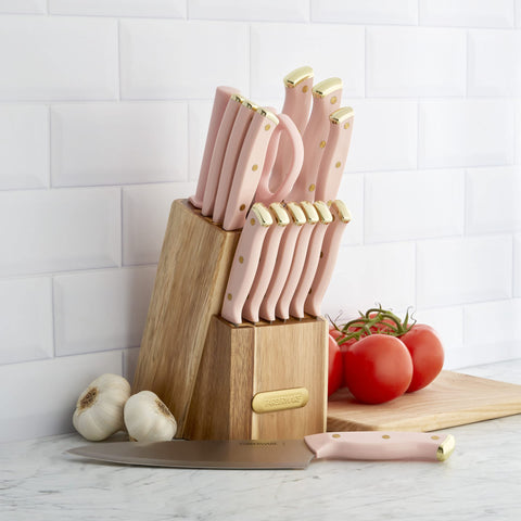Farberware knife block on countertop in kitchen setting showing style and everyday convenience