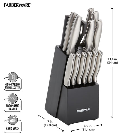 Farberware product label close-up highlighting 15-piece contents and materials