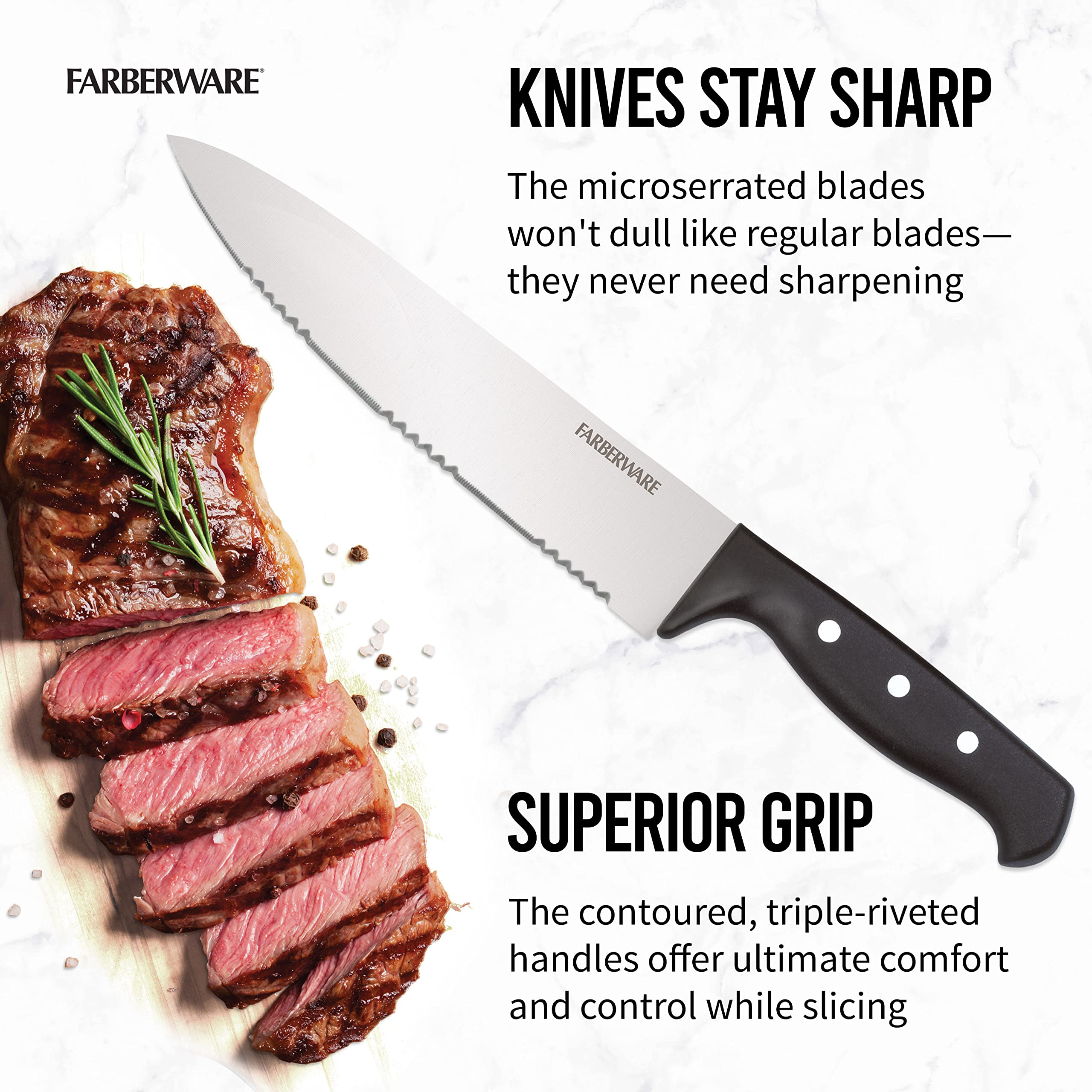 Farberware Santoku and utility knives displayed to show versatile prep performance