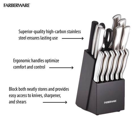Farberware knives beside common items to show scale and household suitability