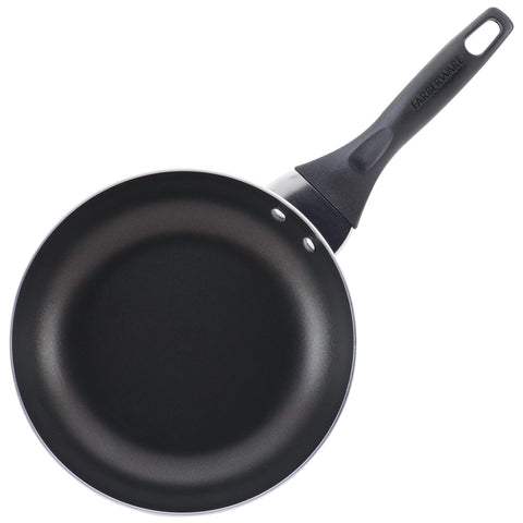 Farberware cookware beside common kitchen items to show real-world size and space saving