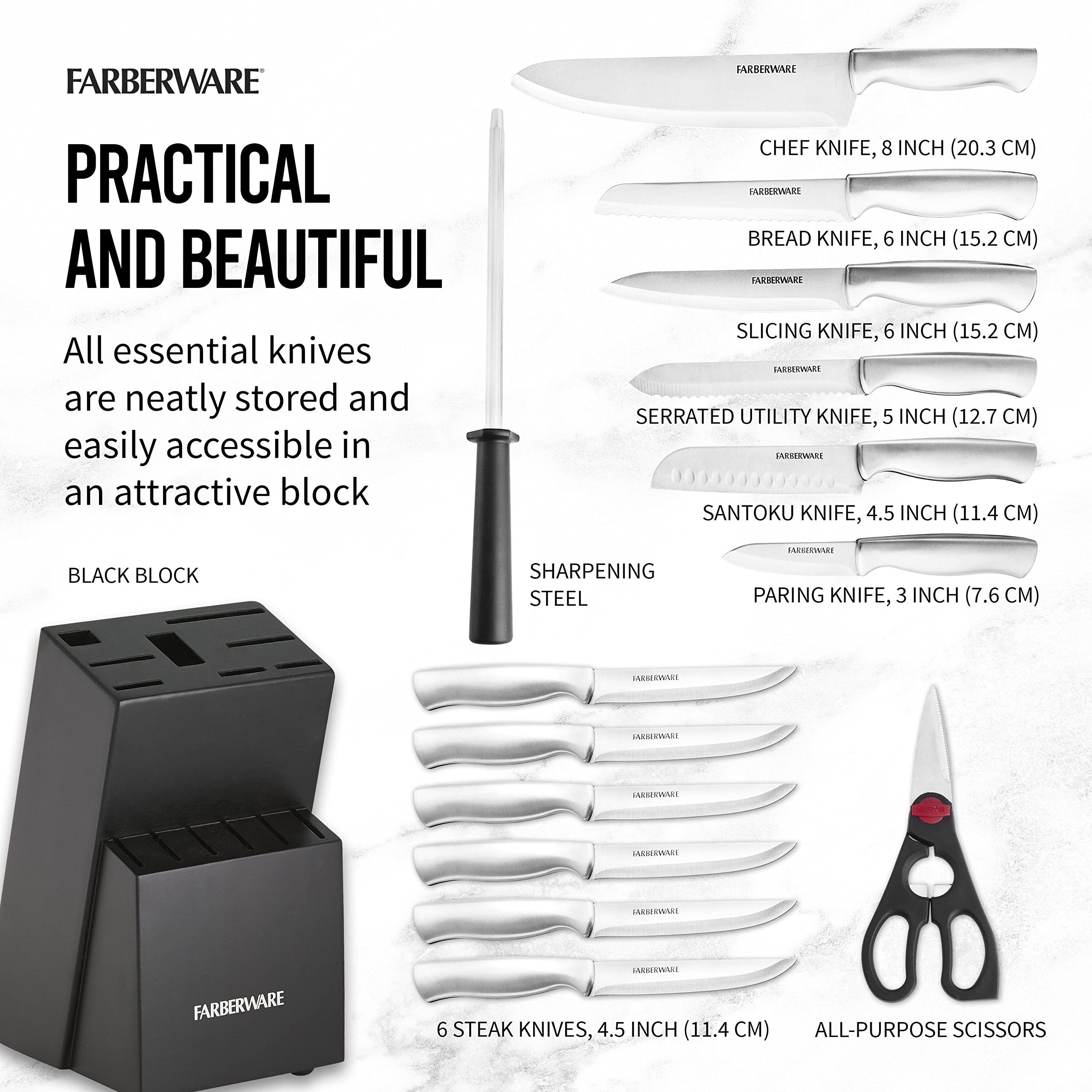 Farberware full set arranged on kitchen counter illustrating complete tool variety