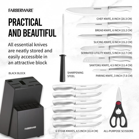 Farberware full set arranged on kitchen counter illustrating complete tool variety