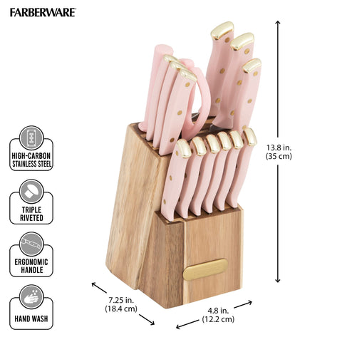 Farberware kitchen shears and sharpening steel positioned to show prep versatility and maintenance