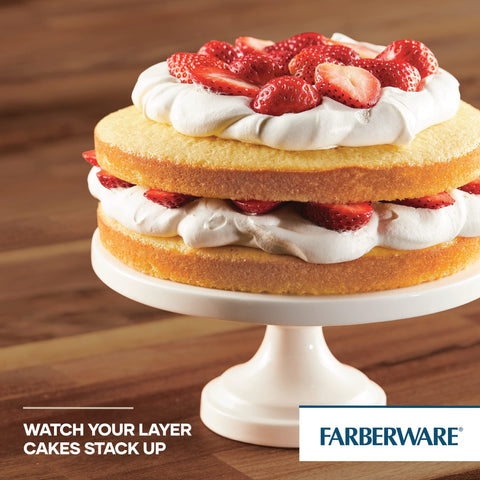 Farberware pan beside ruler to show 8-inch diameter for recipe planning
