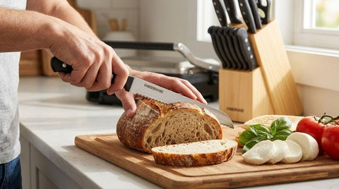 Farberware slicing roast with slicer to show smooth even slices and control