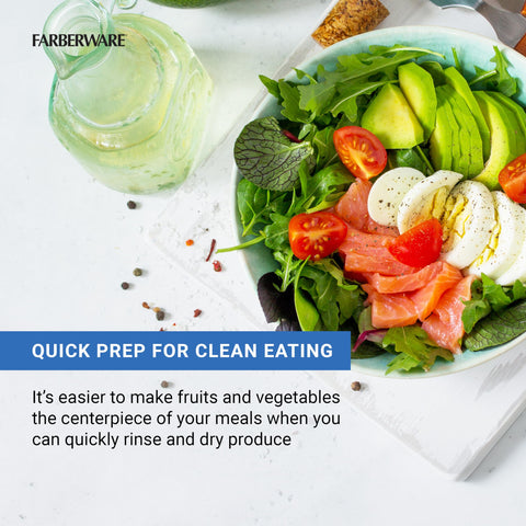 Farberware in use rinsing lettuce for quicker salad preparation