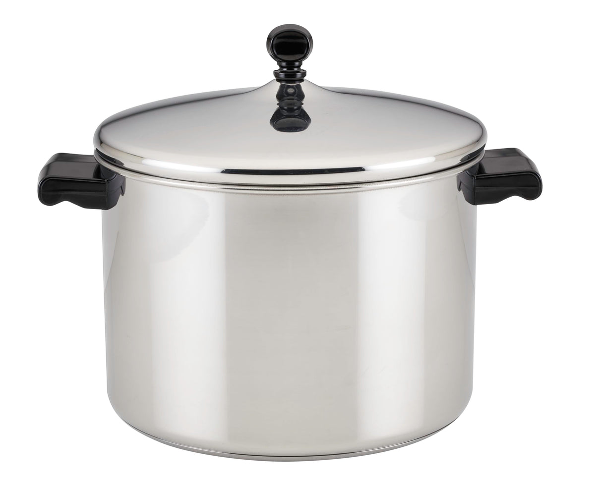 Farberware front view of 8-quart stock pot showing size and classic finish for large meals