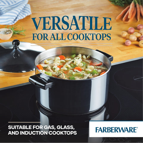 Farberware handle detail emphasizing secure grip and oven-safe convenience