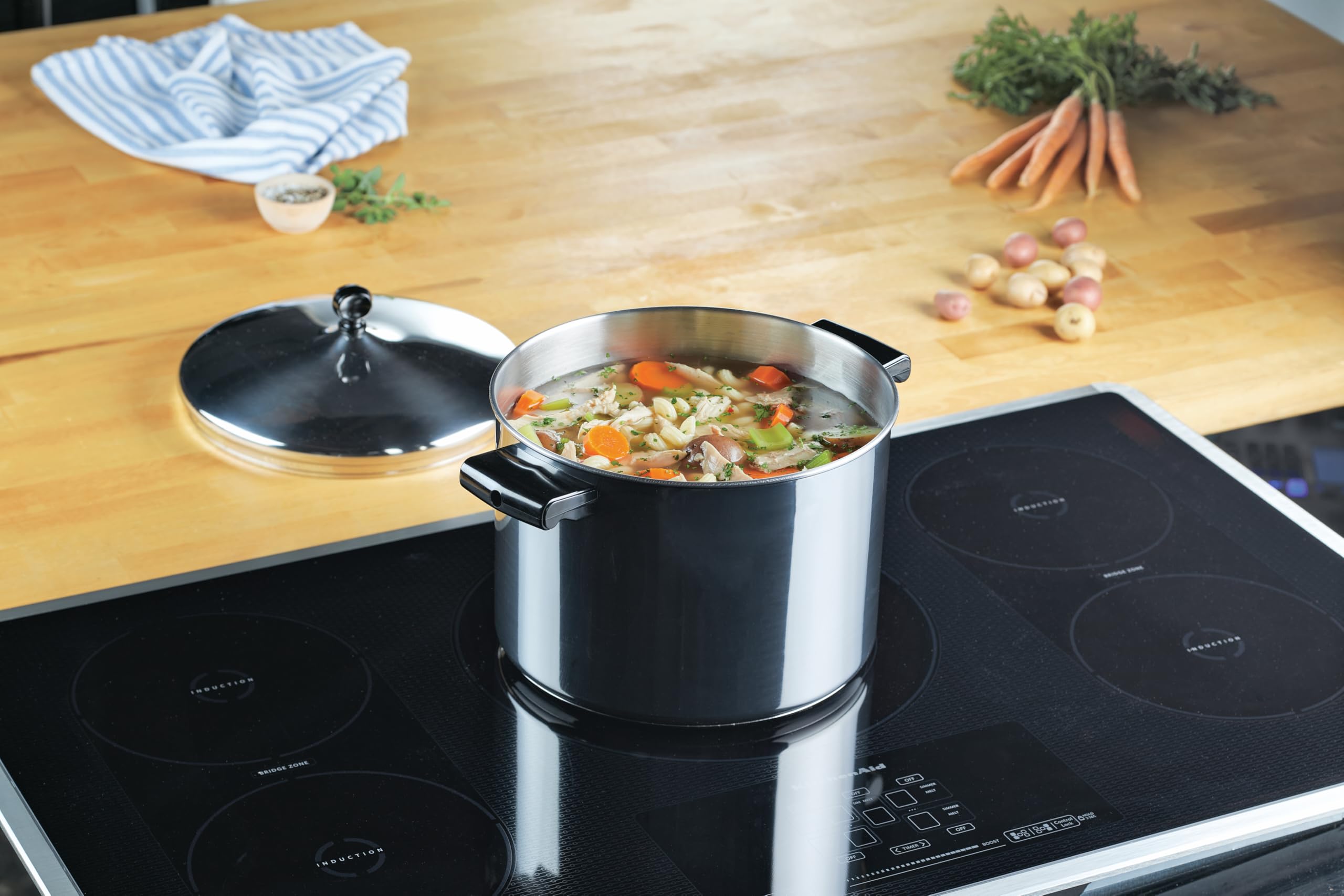 Farberware mirror-polished finish highlighting durable stainless-steel surface