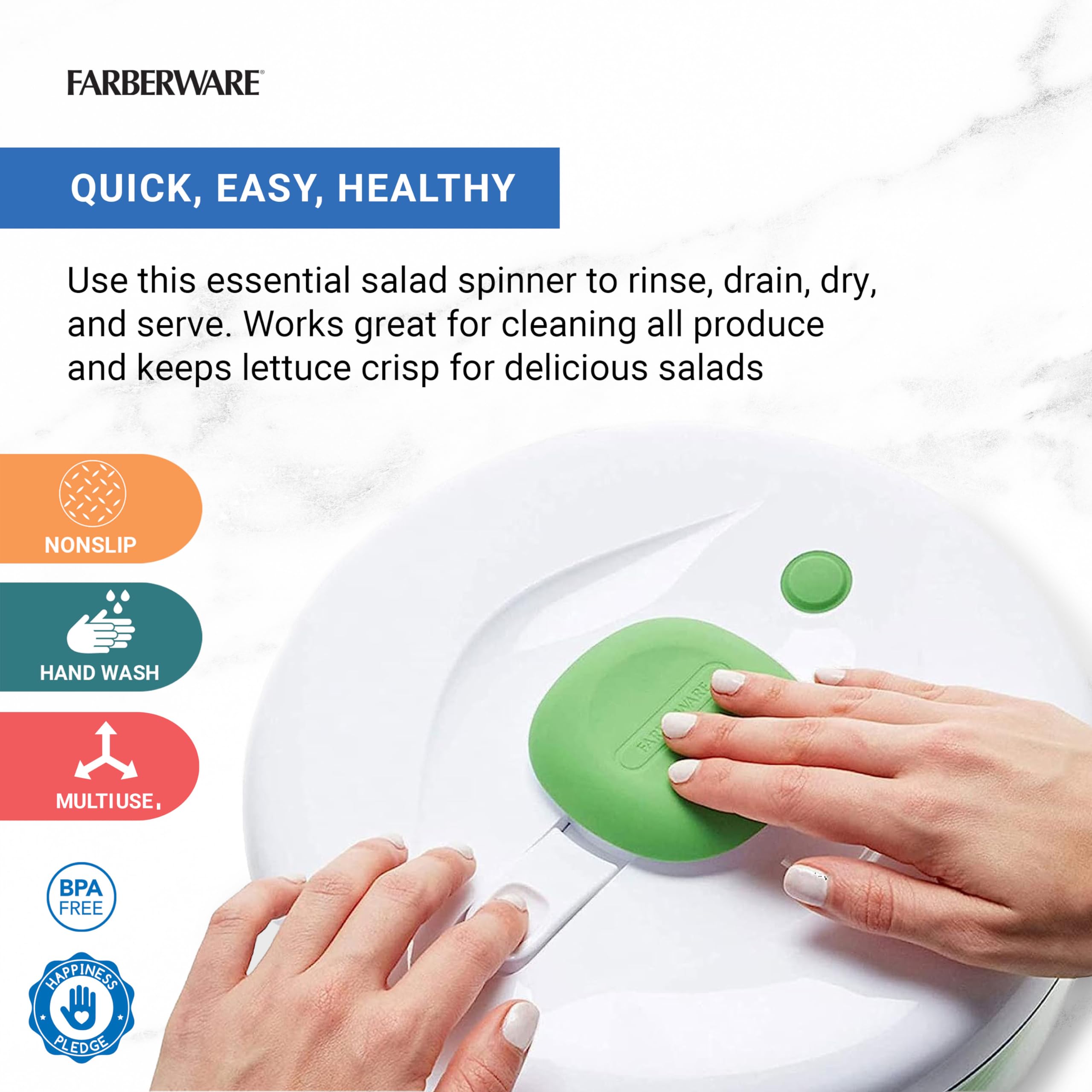 Farberware top view highlighting soft-touch pump and brake for control