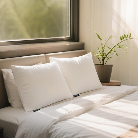Farm To Home pillows in a bedroom showing cozy, clean sleep setup