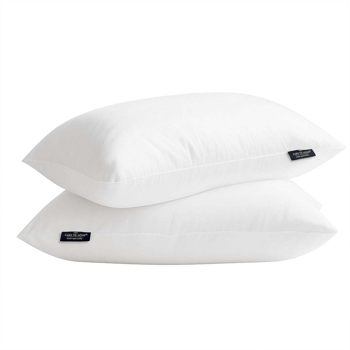 Farm To Home front view of two king pillows showing clean organic cotton cover and fit
