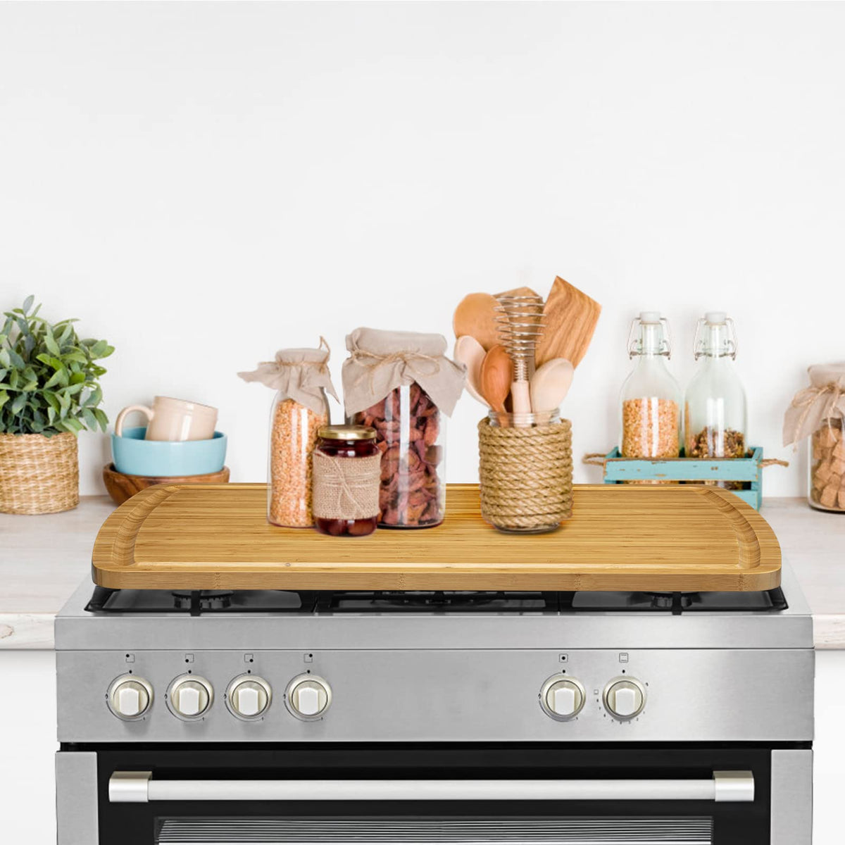 Fashionwu front view on stove shows added countertop space benefit