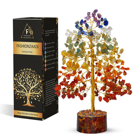 FASHIONZAADI front view of 7 chakra tree showing colourful gemstone display and decorative appeal