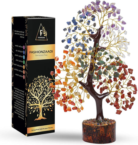 FASHIONZAADI front view of crystal tree showing colorful chakra arrangement and decorative appeal