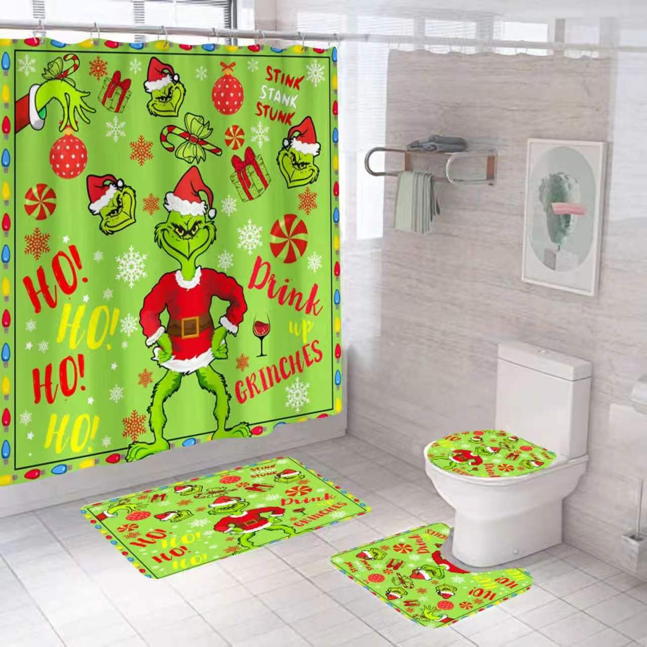 FASIBULEI front view of full shower curtain set showing festive benefit