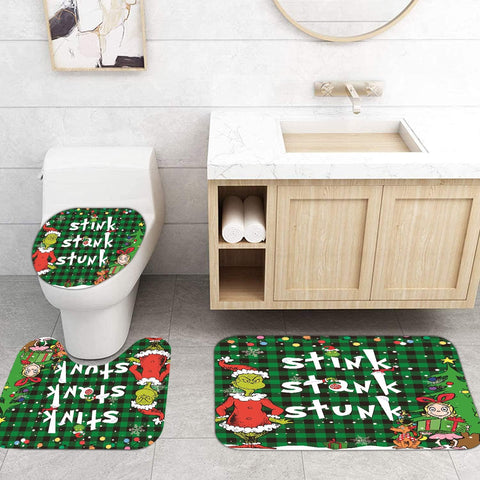 FASIBULEI size comparison showing curtain and mats fit standard bathrooms
