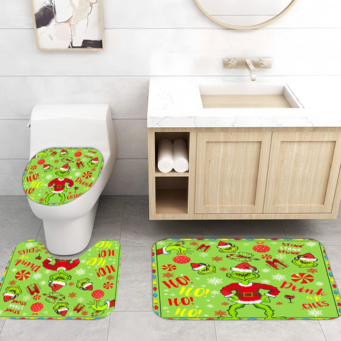FASIBULEI toilet lid cover and U-shaped rug arranged to show fit and safety benefit