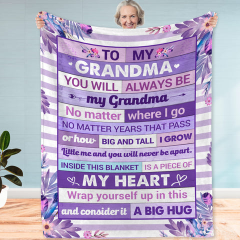 Fastpeace front view purple floral blanket showing full message and design, comforting gift