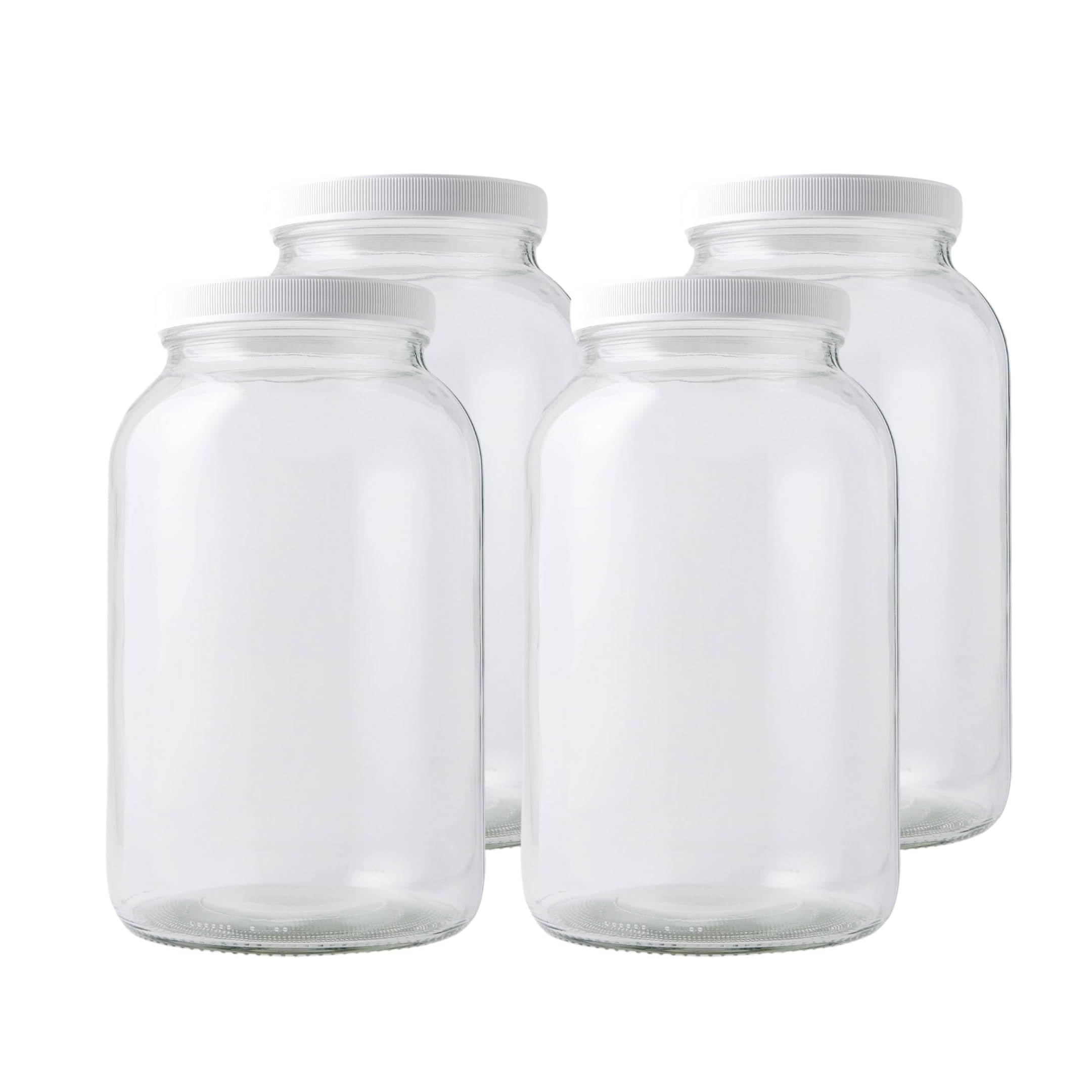 FastRack front view of four 1-gallon jars showing lids and clarity for storage benefit