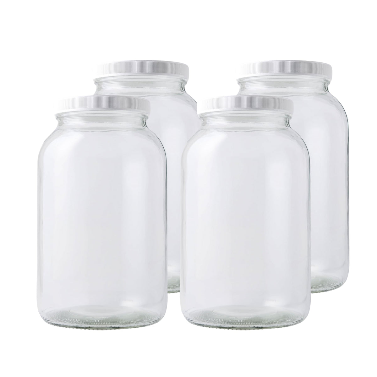 FastRack front view of four 1-gallon jars showing lids and clarity for storage benefit