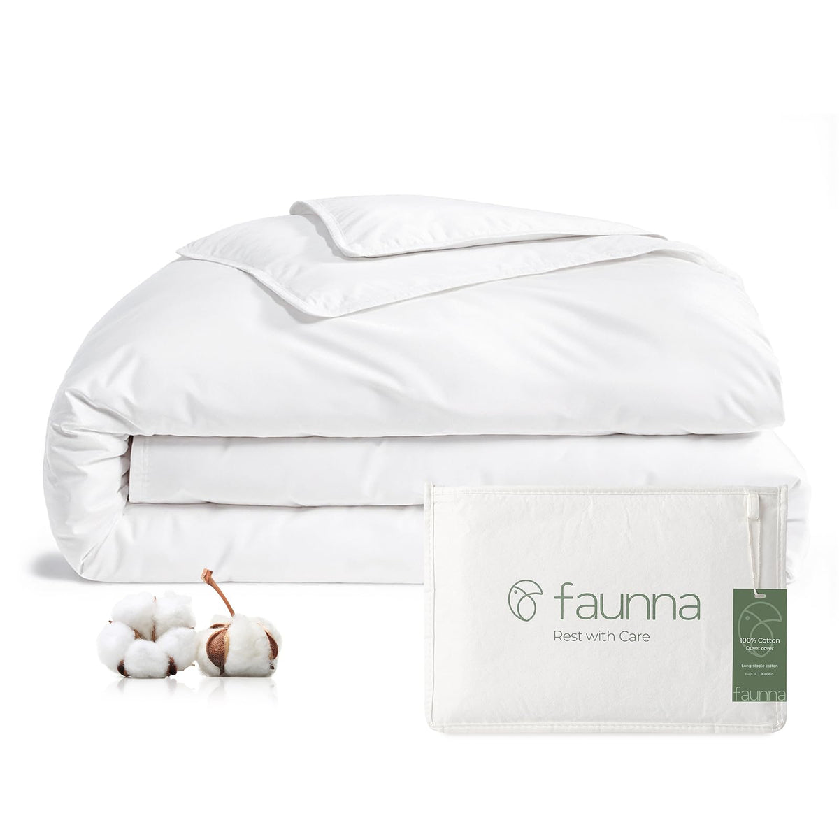 FAUNNA duvet cover front view showing neat fit and protective design