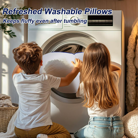 Favocama pillow in washing machine showing machine-washable ease and care