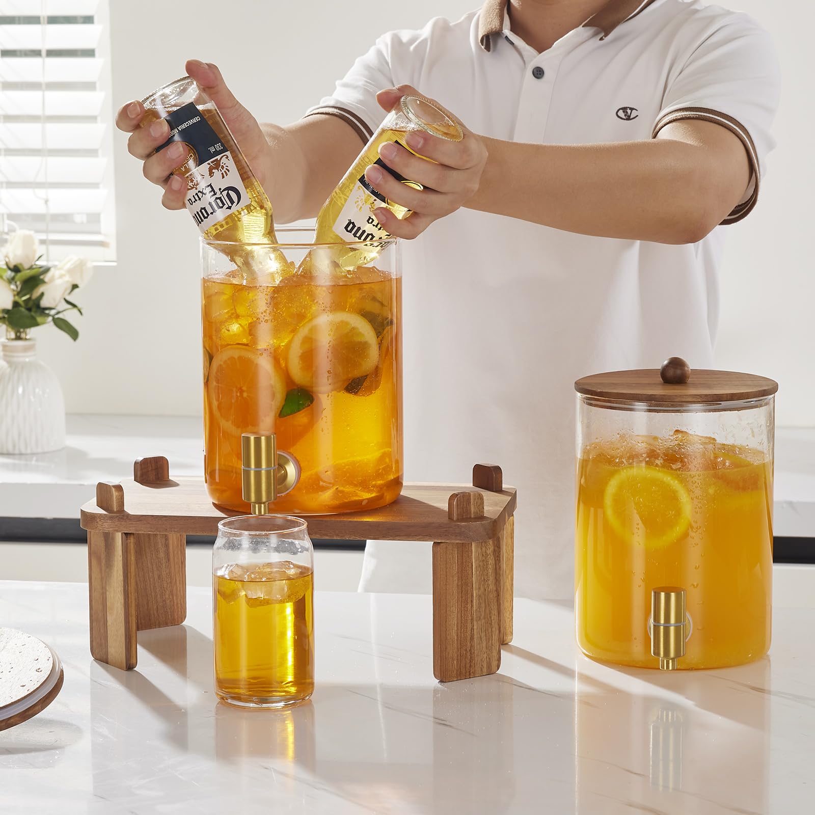 FavorFlavor dispenser in use with lemonade and fruit for attractive presentation