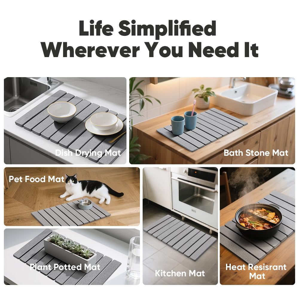 Favorking mat styled in modern kitchen for tidy, quick-drying benefit