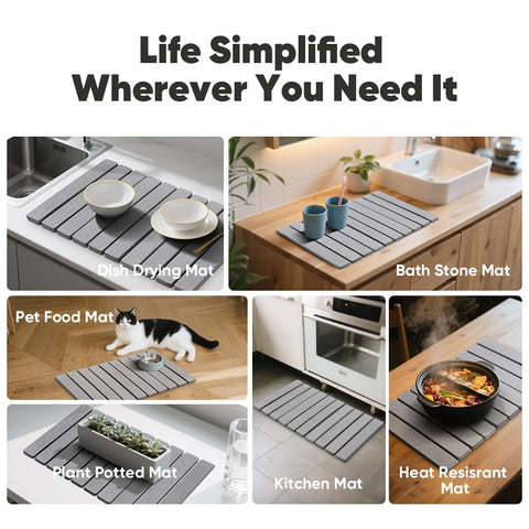 Favorking mat styled in modern kitchen for tidy, quick-drying benefit