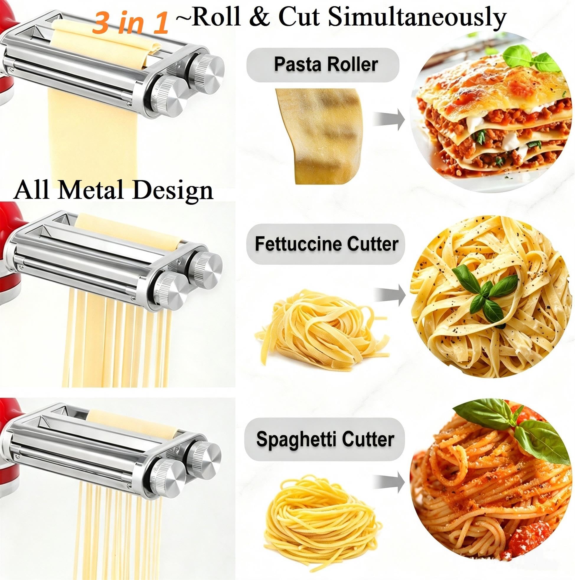 FavorKit close-up of metal cutters showing precise blades for even spaghetti and fettuccine slicing