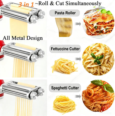 FavorKit close-up of metal cutters showing precise blades for even spaghetti and fettuccine slicing