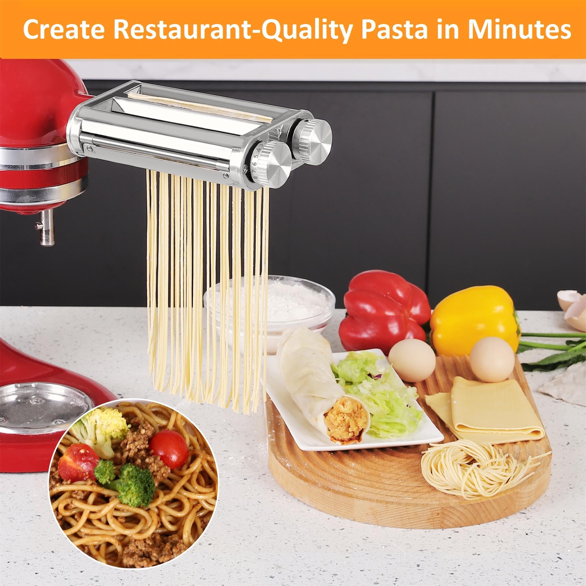 FavorKit fettuccine cutter detail, 6mm ribbons deliver uniform width and quick drying