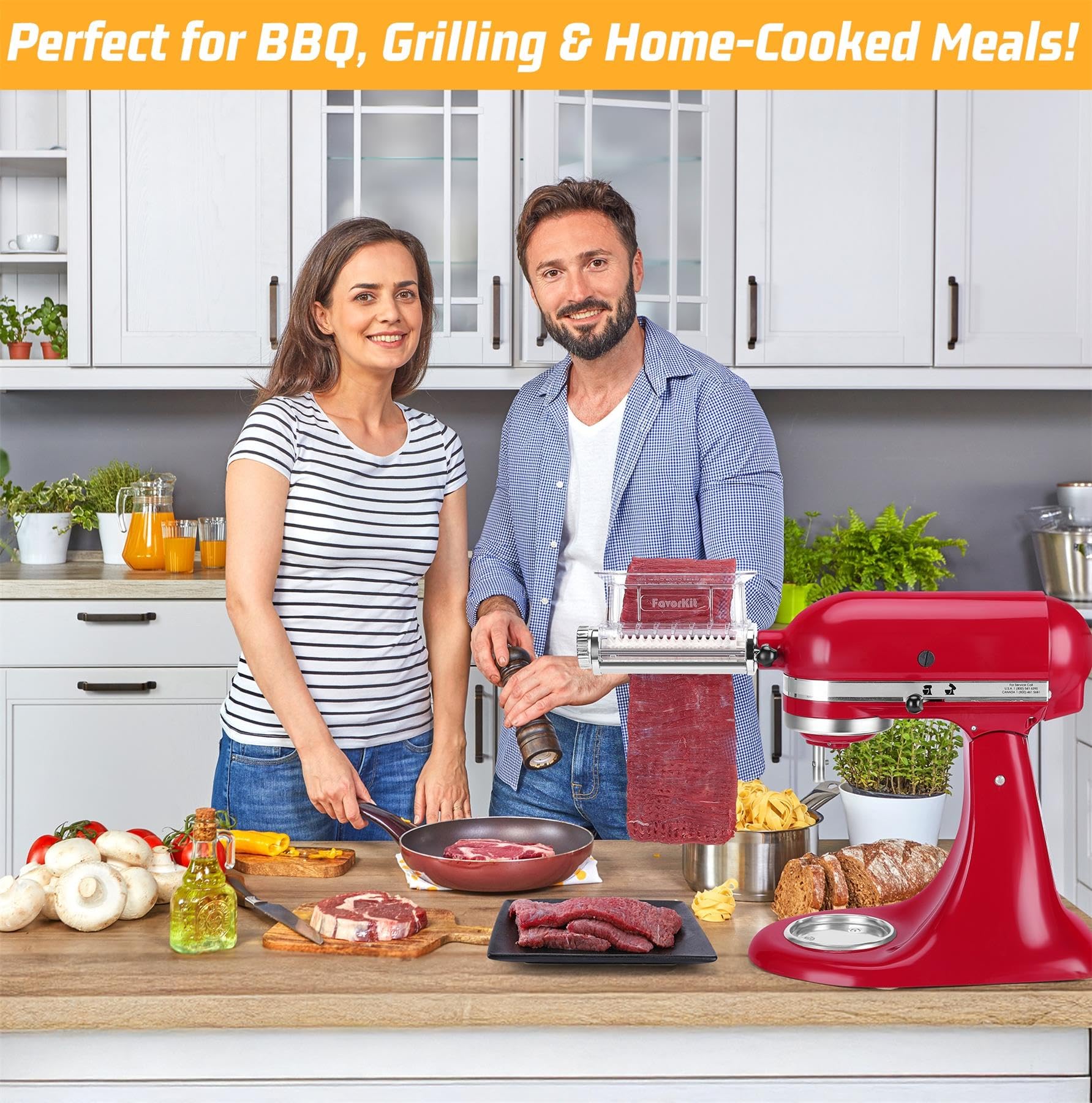 FavorKit in use tenderizing steak on mixer demonstrating faster, uniform texture