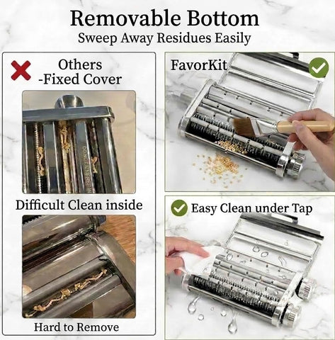 FavorKit removable bottom opened to reveal shafts for quick cleaning and maintenance access