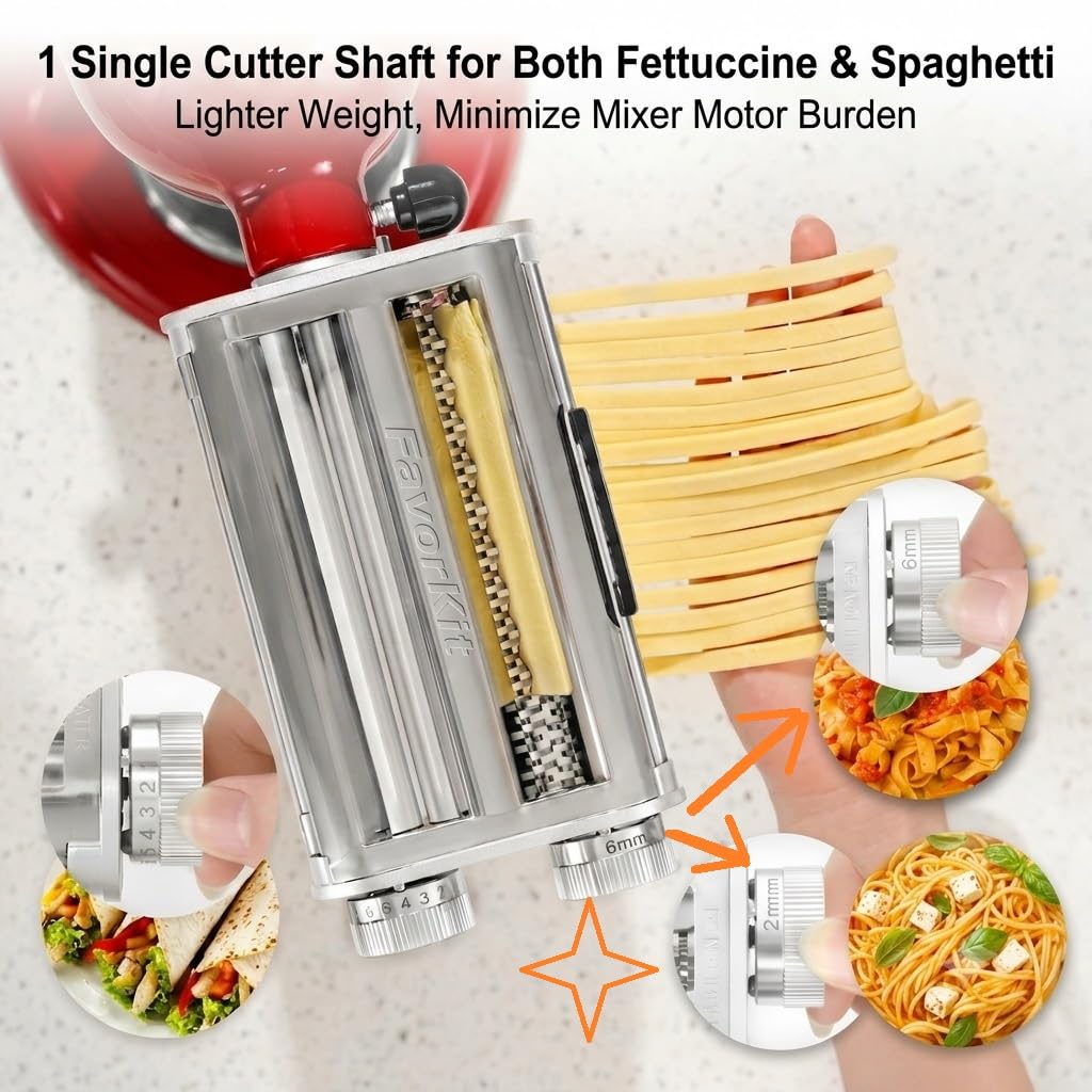 FavorKit roller thickness dial showing eight settings for consistent dough sheet control and recipe flexibility
