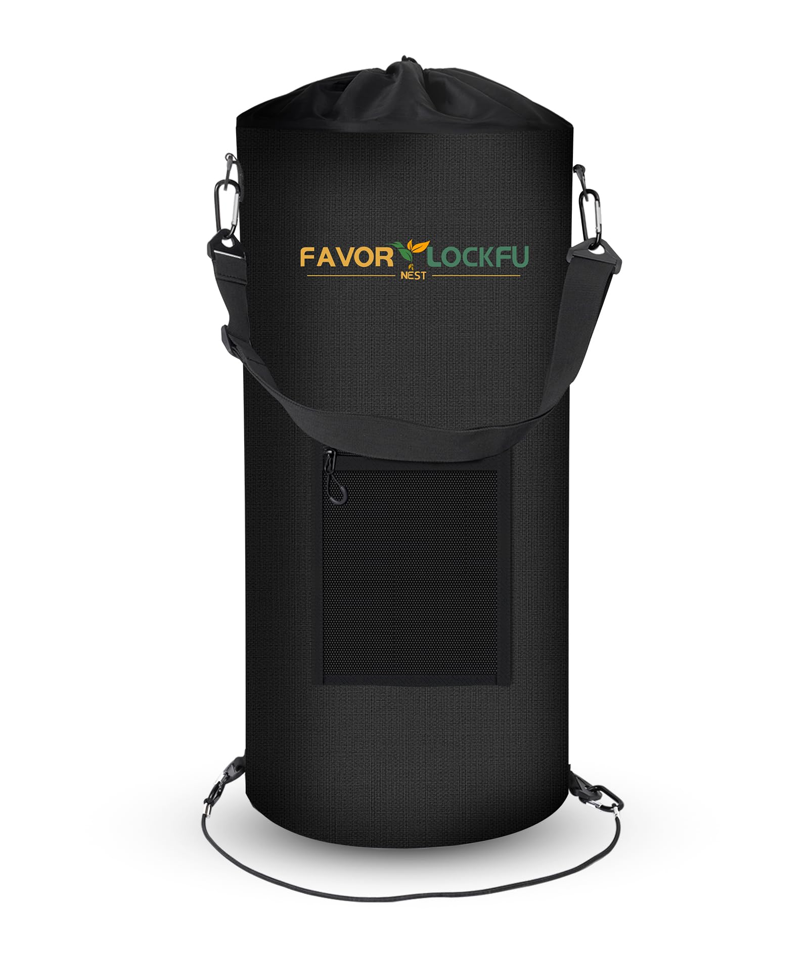 FAVORLOCKFUNEST front view showing compact black marine trash can, neat deck storage