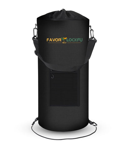 FAVORLOCKFUNEST front view showing compact black marine trash can, neat deck storage