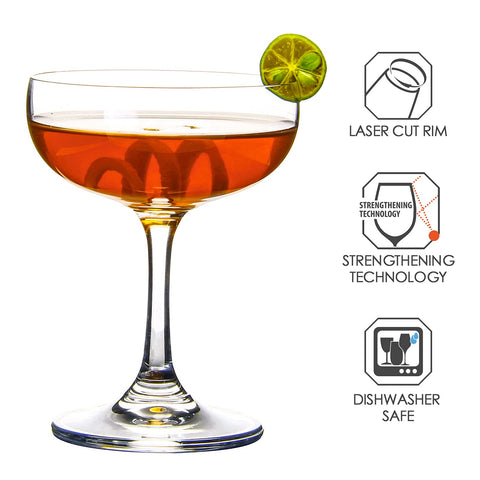 FAWLES coupe glass in use with a classic cocktail showcasing presentation