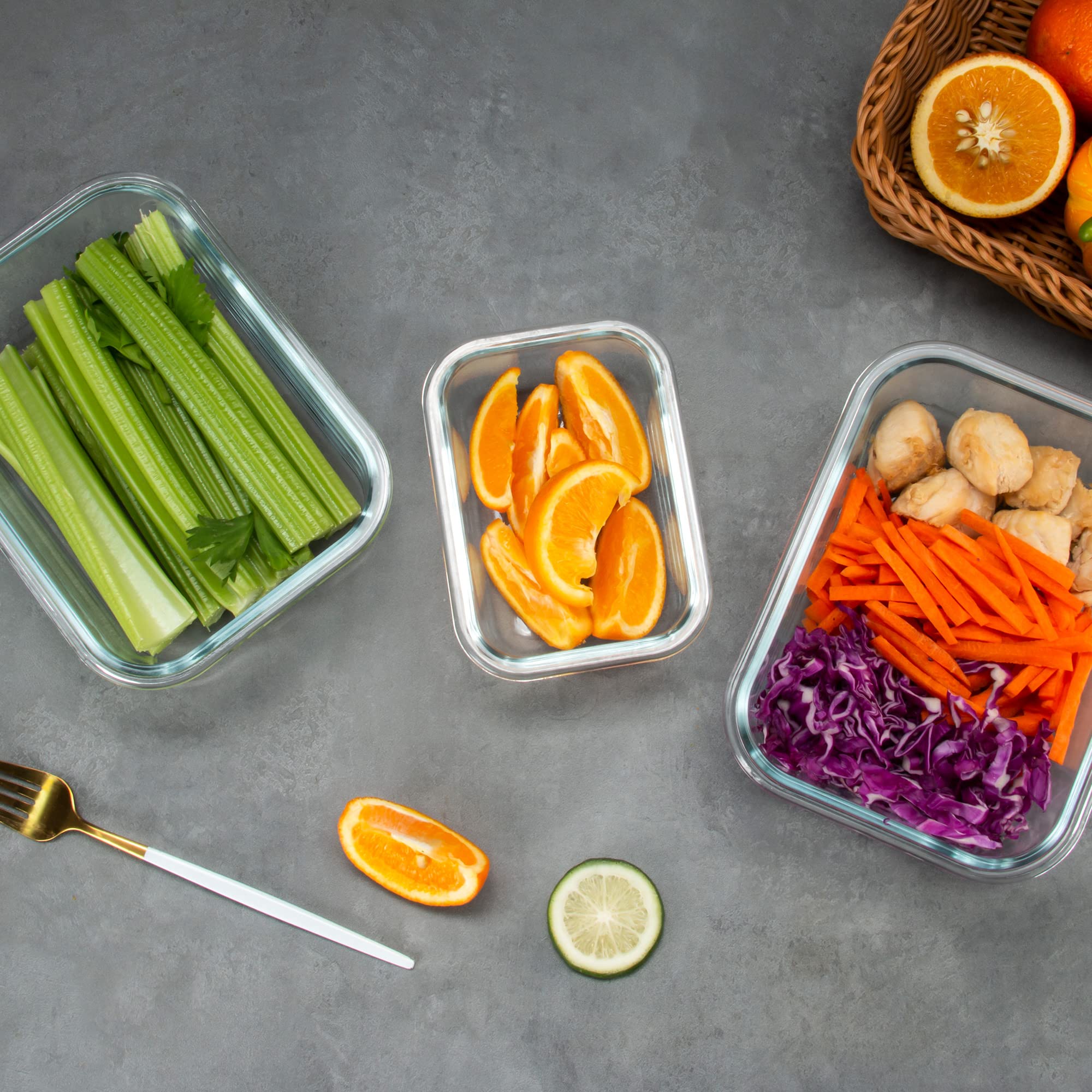 FAWLES stacked containers in fridge demonstrating space-saving organization