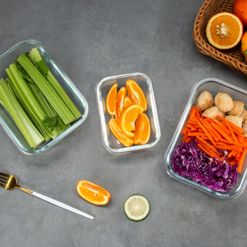 FAWLES stacked containers in fridge demonstrating space-saving organization