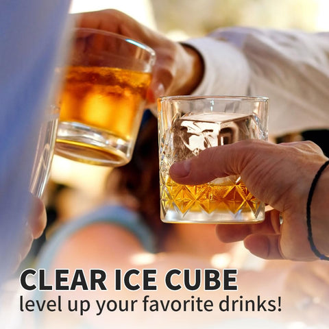 FDDBI 2-inch ice cube beside a ruler showing size and slow-melt benefit