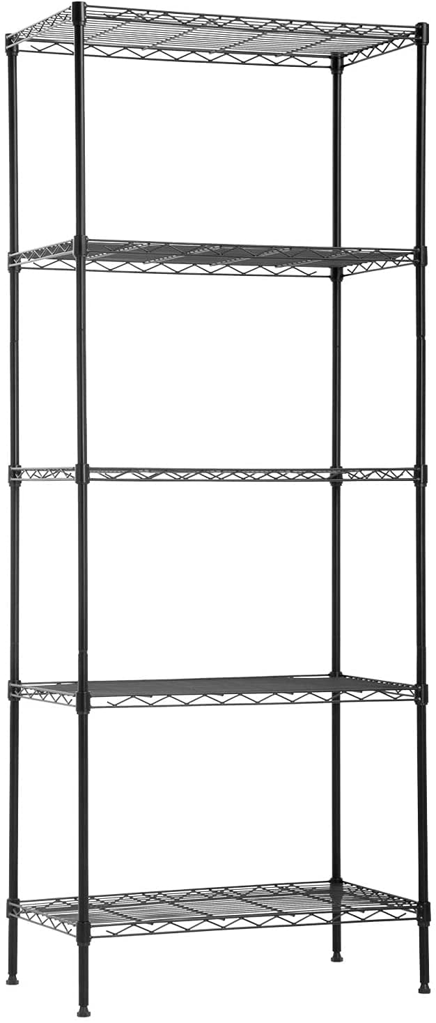 FDW front view of 5-tier wire shelf showing organized storage and space-saving benefit