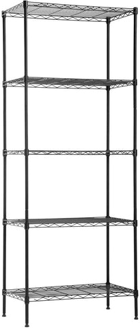 FDW front view of 5-tier wire shelf showing organized storage and space-saving benefit