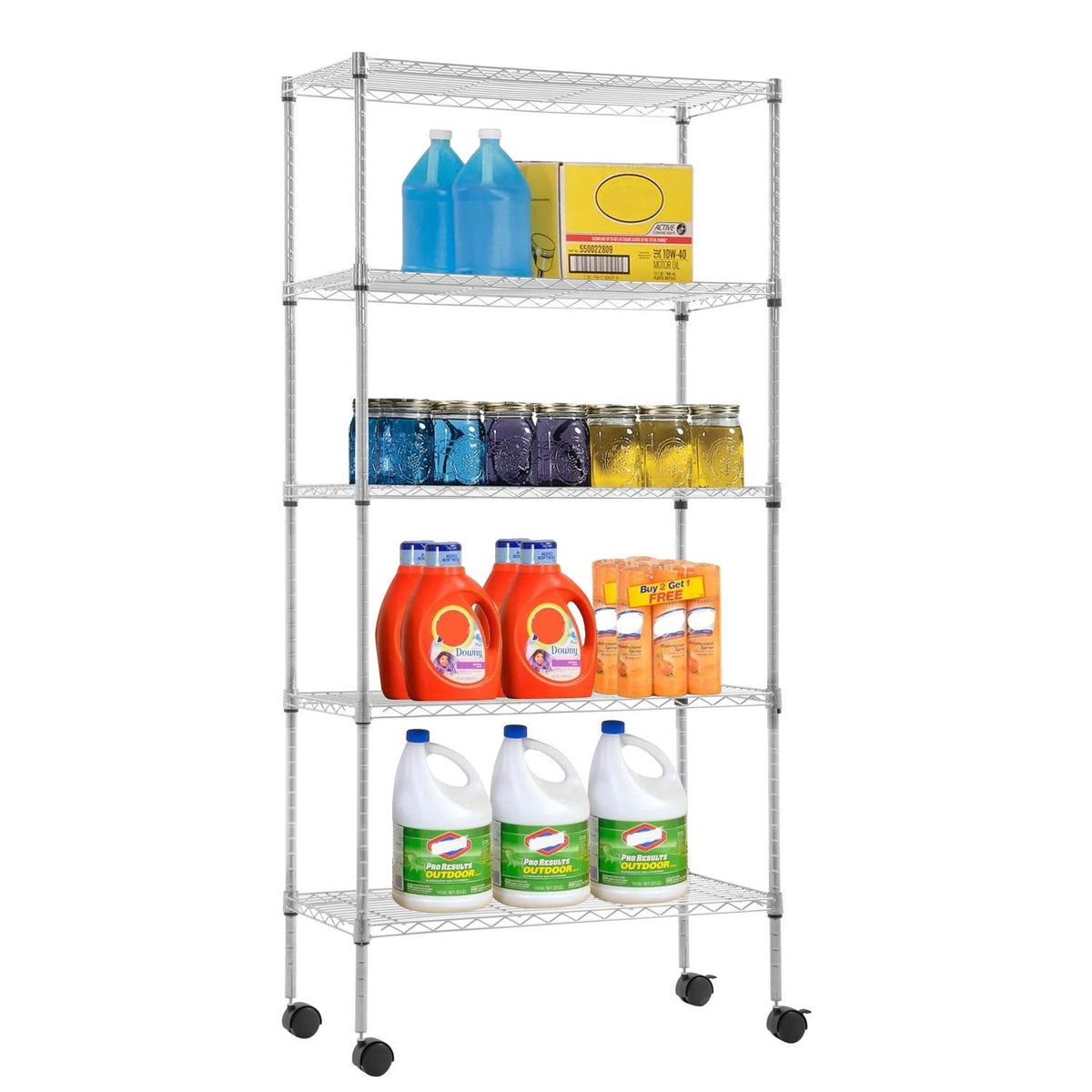 FDW chrome 5-tier front view showing stable storage and polished finish