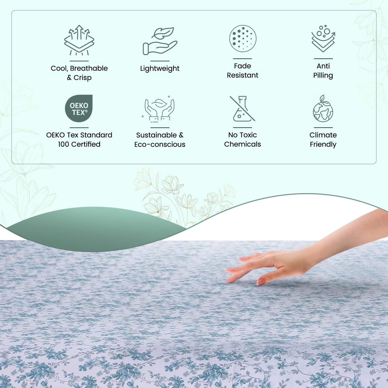 FEATHER & STITCH flat sheet spread on bed highlights smooth, breathable coverage