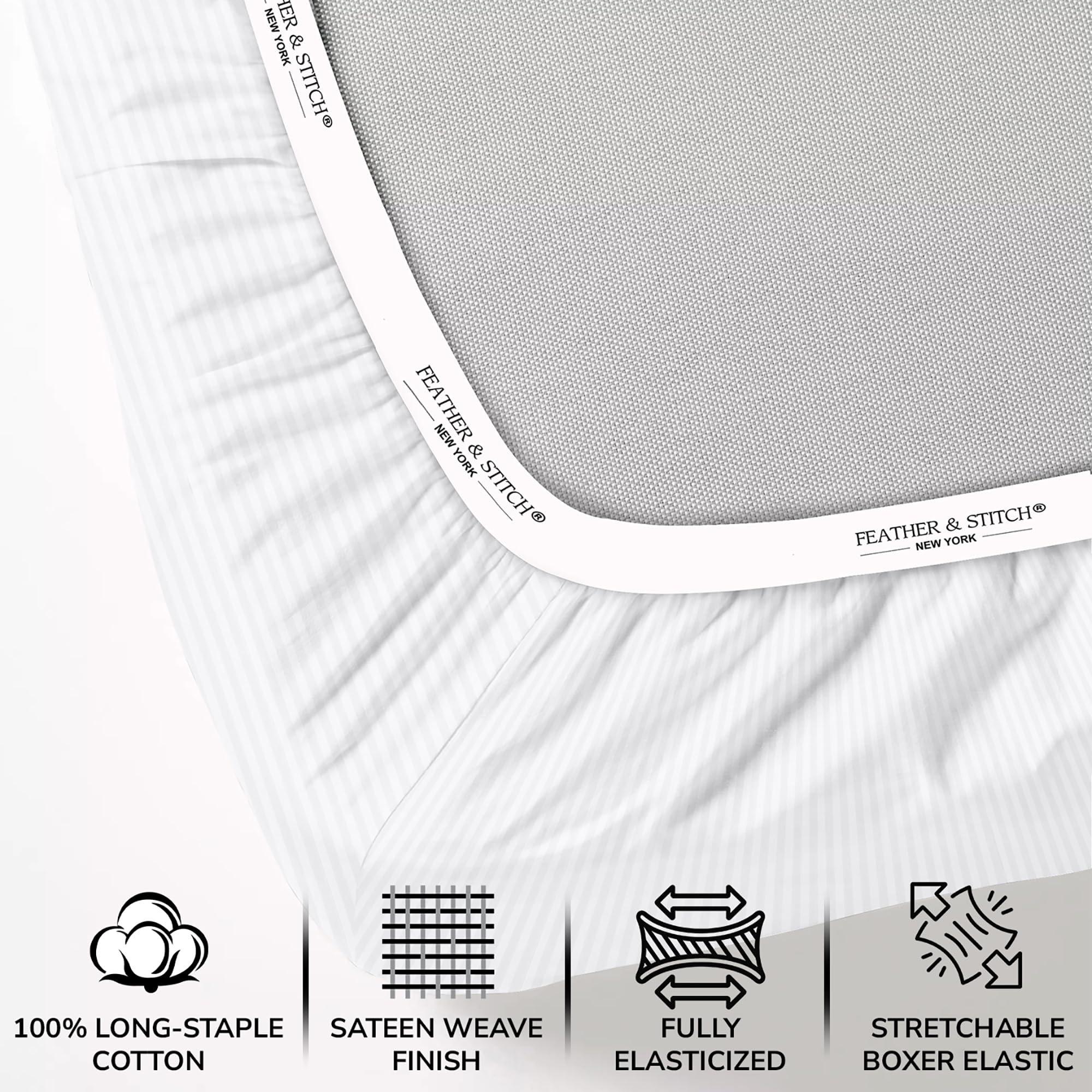 Feather & Stitch flat sheet draped over bed demonstrating full coverage and hang